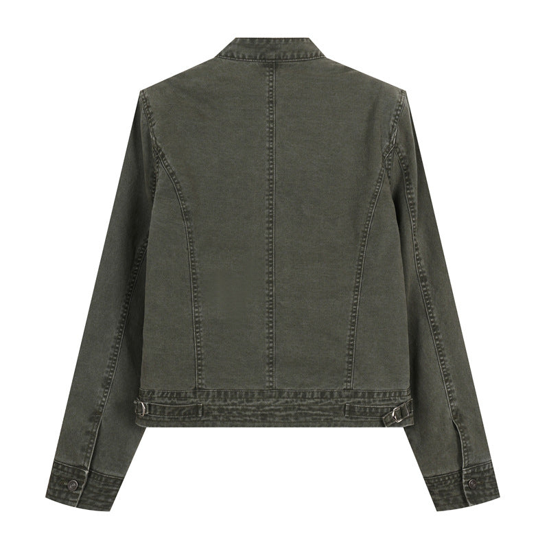 Military-Inspired Stand Collar Cropped Jacket