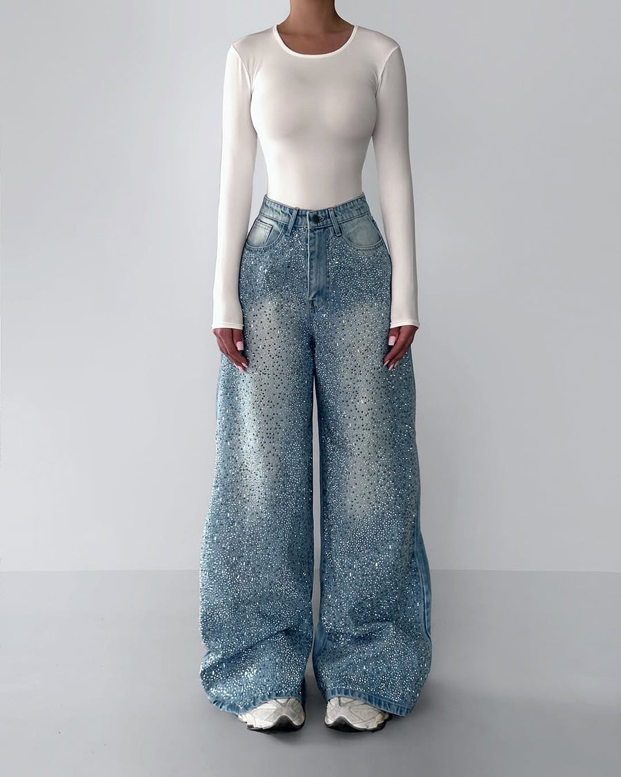Rhinestone Wide Leg Jeans