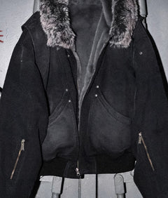 Fur Collar Washed Canvas Split Mountain Carving Jacket