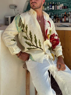 Art Floral Print Long Sleeve Shirt