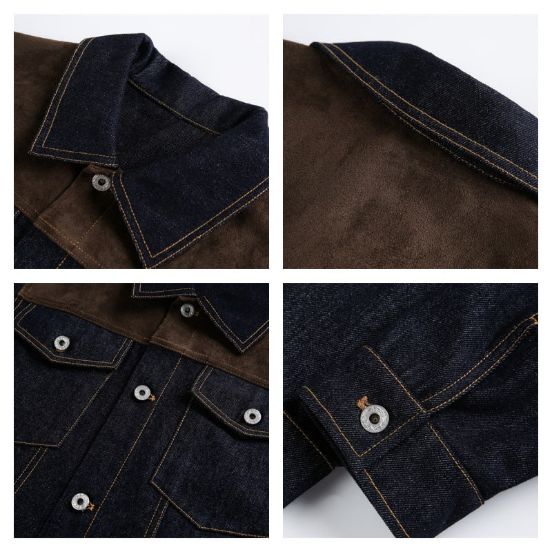 Color-block Alpaca-blend Denim Jacket With A Lapel Collar
