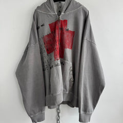 Womens Hooded Sweatshirt Top With A Red Cross
