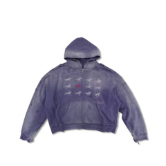 Purple Double-Layer Sweatshirt Washed Rhinestone Hoodie