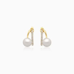 Danah Yellow Gold Earrings 18 Karat With Pearls And Zircon Stones