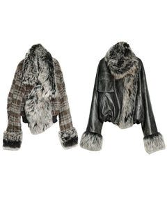 Women's Reversible Plaid PU Leather Jacket
