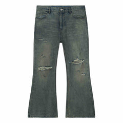 Cotton Retro Make Old Ripped Loose Micro-flared Trousers Jeans