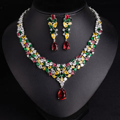 Cross-Border Zircon Necklace Exaggerated Jewelry For Women With A High-End Feel, Summer Light Luxury Water Drop Bridal Earring Set Jewelry