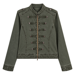Military-Inspired Stand Collar Cropped  Jacket
