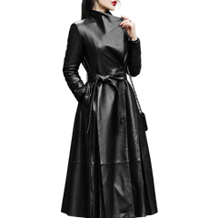Women's waist leather down jacket