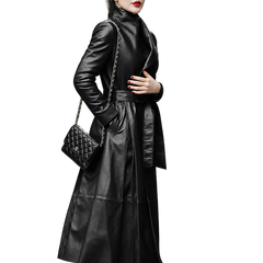 Women's waist leather down jacket