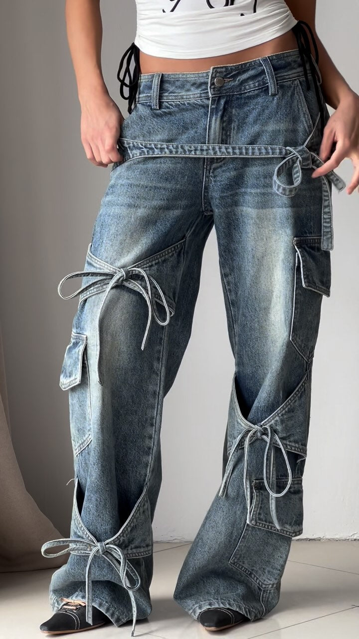 BLXNN Tie Detail Cargo Jeans, product image 1