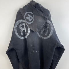Distressed Washed-Effect Hooded Ink-Dye Destroyed Loose-Fit Fleece-Lined Sweatshirt
