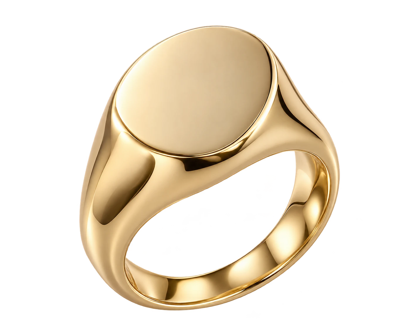 Editorial gold toned oval signet ring concept
